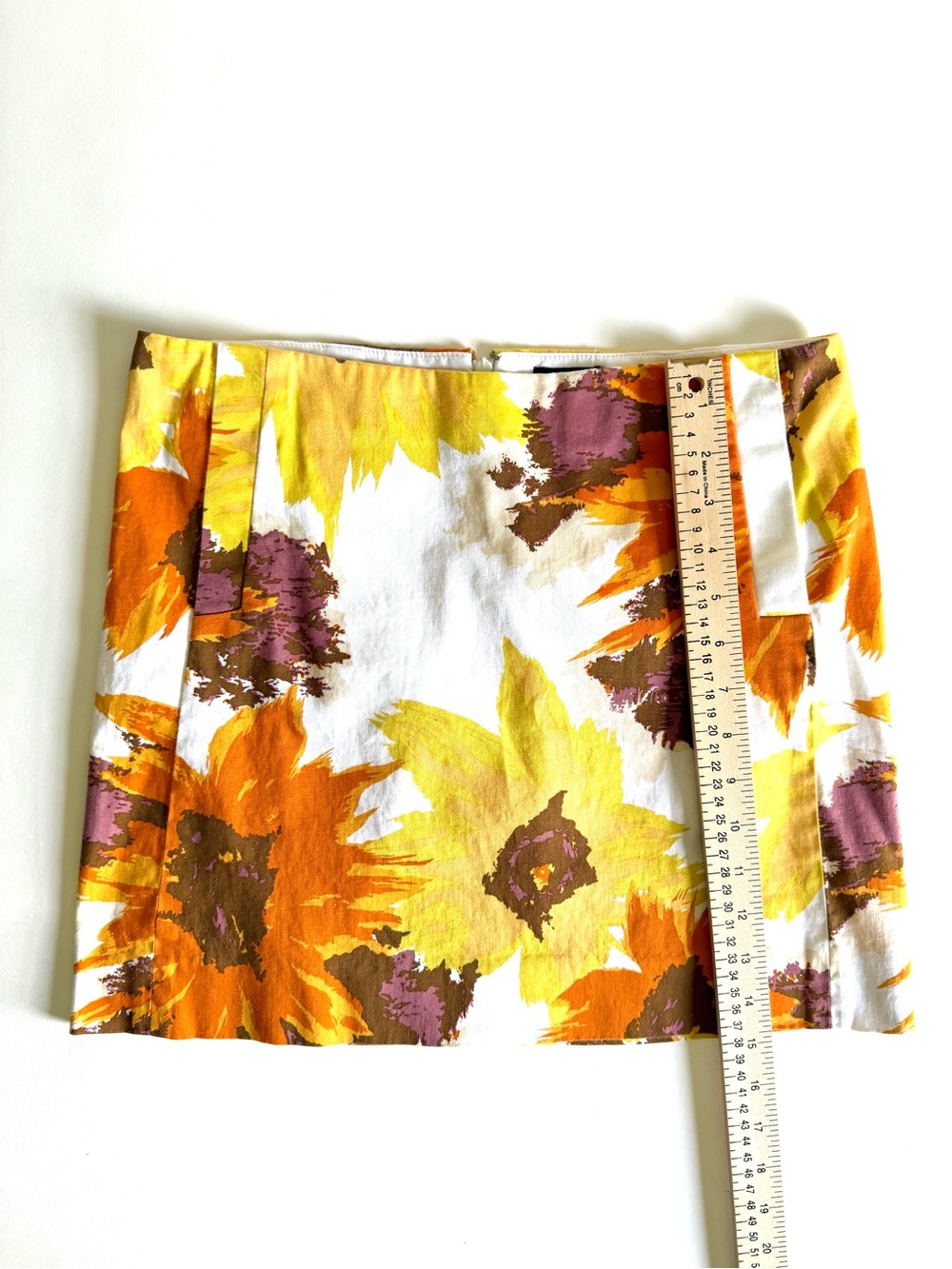 J.Crew Sunflower Orange Brown Floral Mini Skirt with Pockets Vacation Retro Sz 2 - Picture 6 of 9
